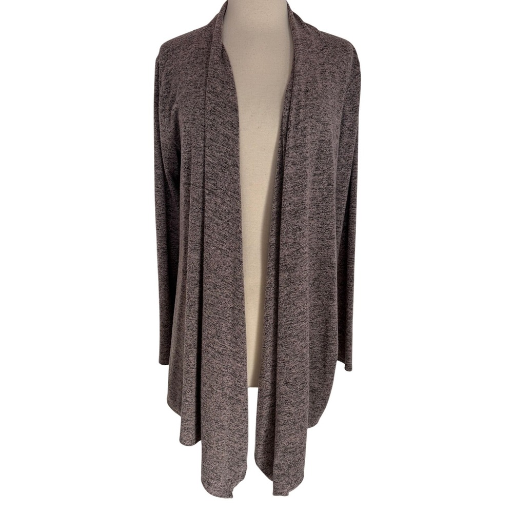 Joan Vass Open Front Cardigan Heathered Dusty Rose Long‎ Sleeve Duster Cozy SZ L